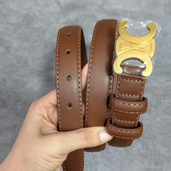 Celine Brown Leather Belt with Gold Accent - Picture 1 of 4
